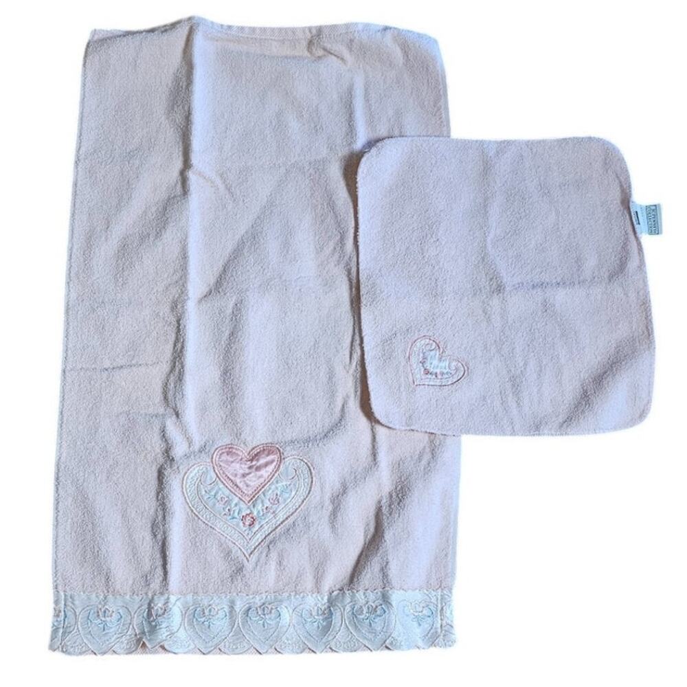 Vintage JcPenney Color Forum Light Pink Hearts Hand Towel and Washcloth Set